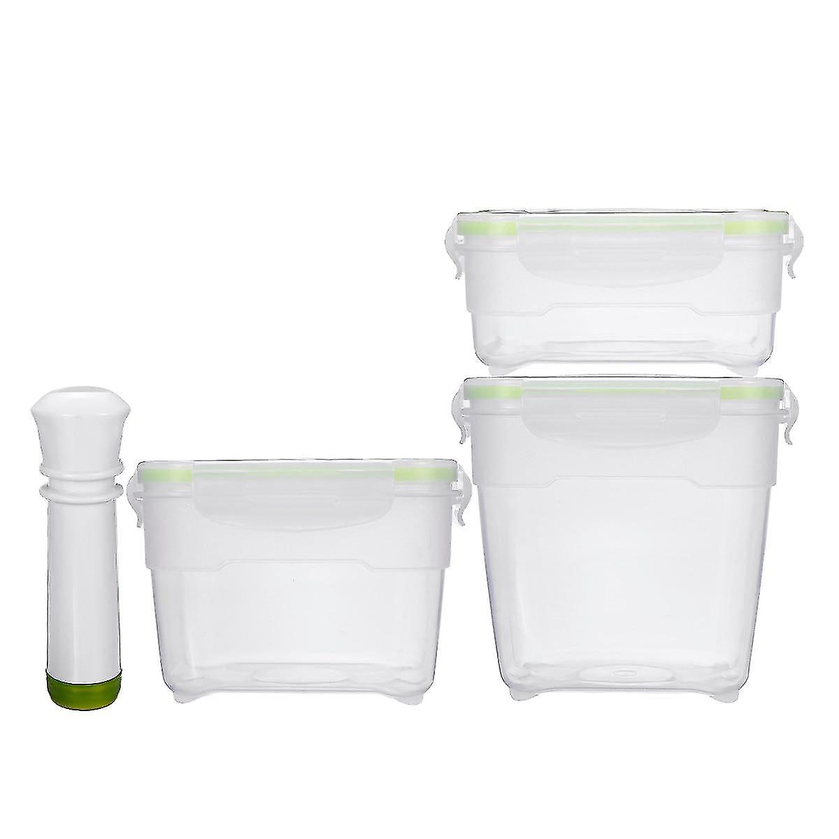 Lunch Boxes Totes 3 Pcs/set Vacuum Container Pump Refrigerator Fresh Keeping Box Large Capacity Square Plastic