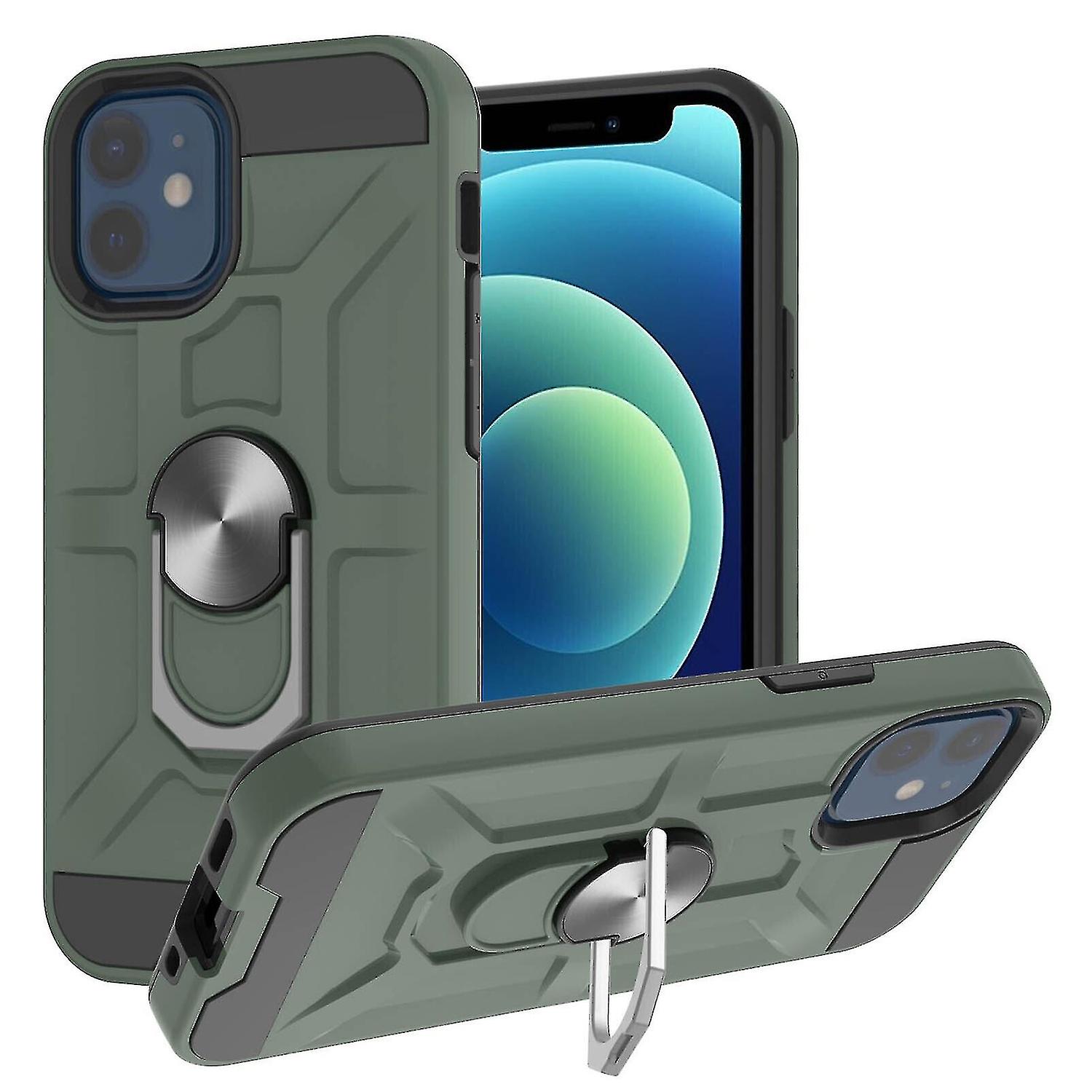 Case For Iphone 12 6.1 Inch Rotating Ring Kickstand Hockproof Impact Protection -green