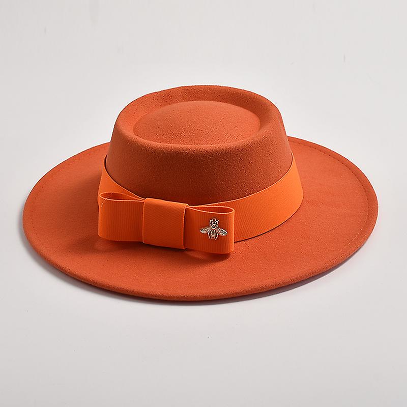 Fedora Hat For Women Flat Top Concave Design Elegant Lady Bow Felt