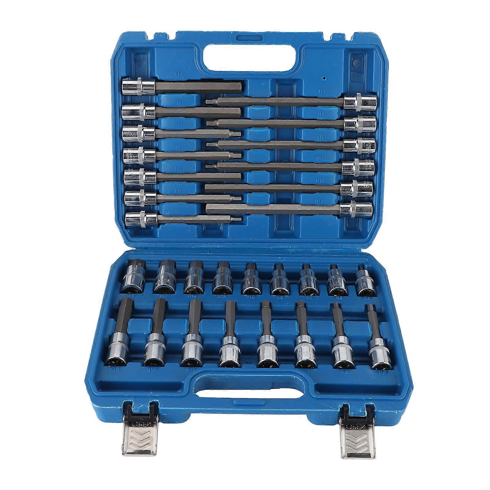 30ps 1/2in Hex Bit Socket Set Extra Long and Short Wrench Sockets Kit with Tool Box E2U111