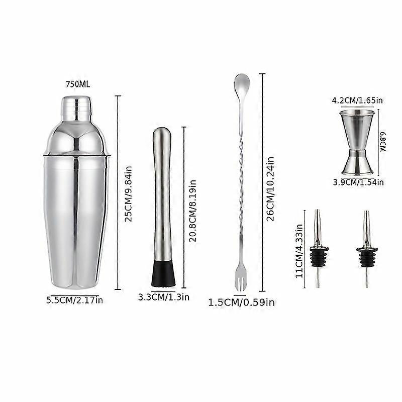 7pcs Cocktail Shaker Bar Set, Professional Shaker Beverage Shaker, Measuring Tool, Shaker Spoon, Muddler, Chisel Popsicle, 2 Wine Pourers, Portable Cl