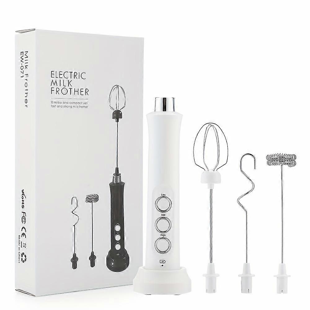Rechargeable 3-in-1 Electric Milk Frother, Foam Maker, Egg Whisk, and Blender - Portable Cappuccino and Coffee Mixer for Kitchen Supplies