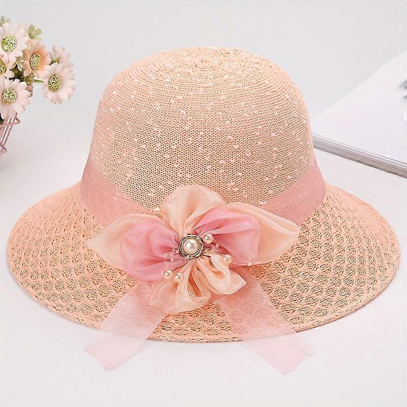 UV Protection Foldable Fisherman Hat With Flower Decor, Wide Brim Breathable Elegant Floppy Hat For Party Wedding Vacation