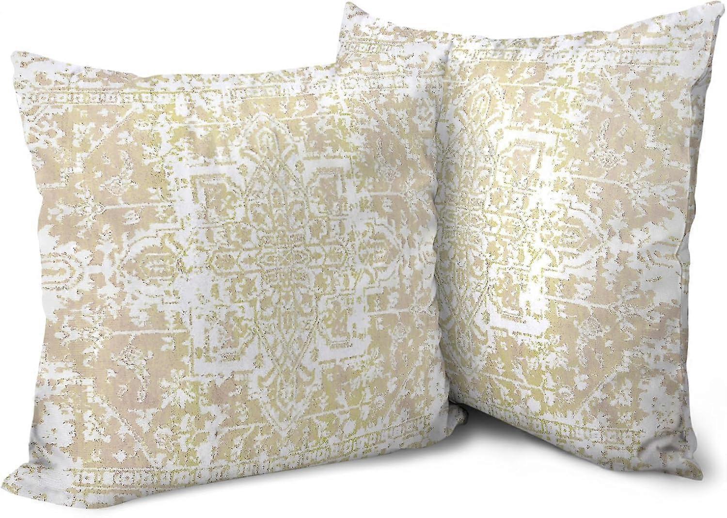 Boho Beige Throw Pillow Covers 18x18 inch Set of 2, Bohemian Persian Carpet Double Sided Pattern Soft Plush Cushion Cover for Couch Sofa Bed Decorativ