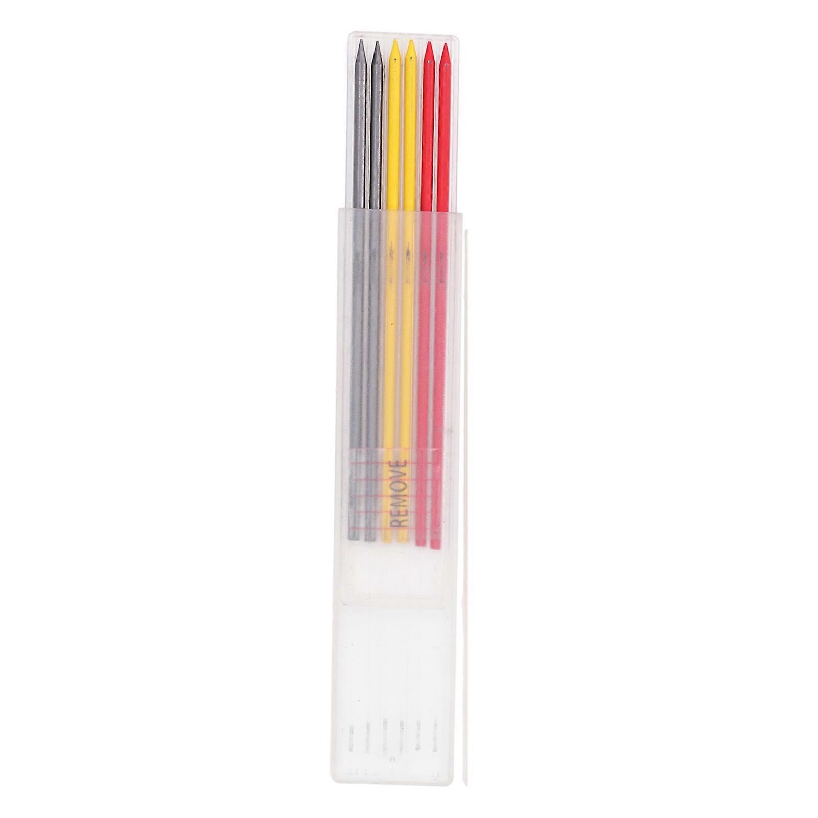 6stk tømrer blyant genopfyldning 2.8mm HB mærkning Scribing Tool Set Kit til træbearbejdning Sort rød gul grafitvoks