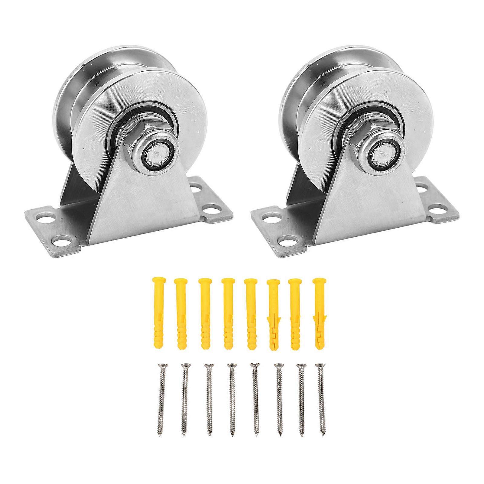 Risegun 2 Pcs Wheel Pulley, Stainless Steel Pulley Block Super Silent Pulley Block 100KG Bearing Quiet Smoothly Single Pulley Block for Wall Ceiling