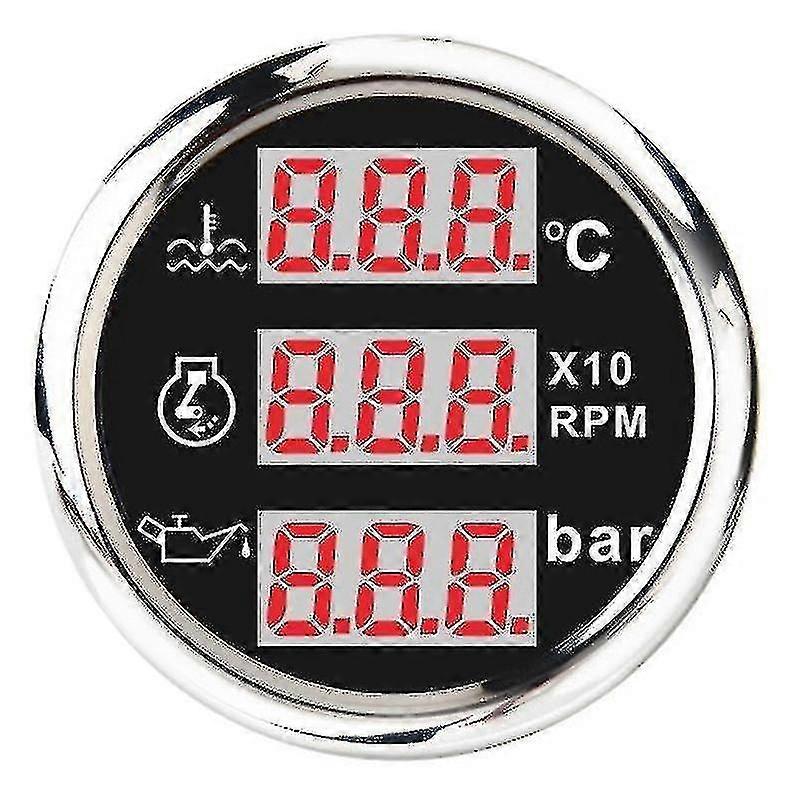 52mm 3 In 1 Multi-function Digital Gauge Waterproof With Alarm Black