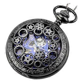 Klassische antike Halbe Jäger Metall Skelett Hohl Handaufzug Mechanische Tasche Uhr Armband