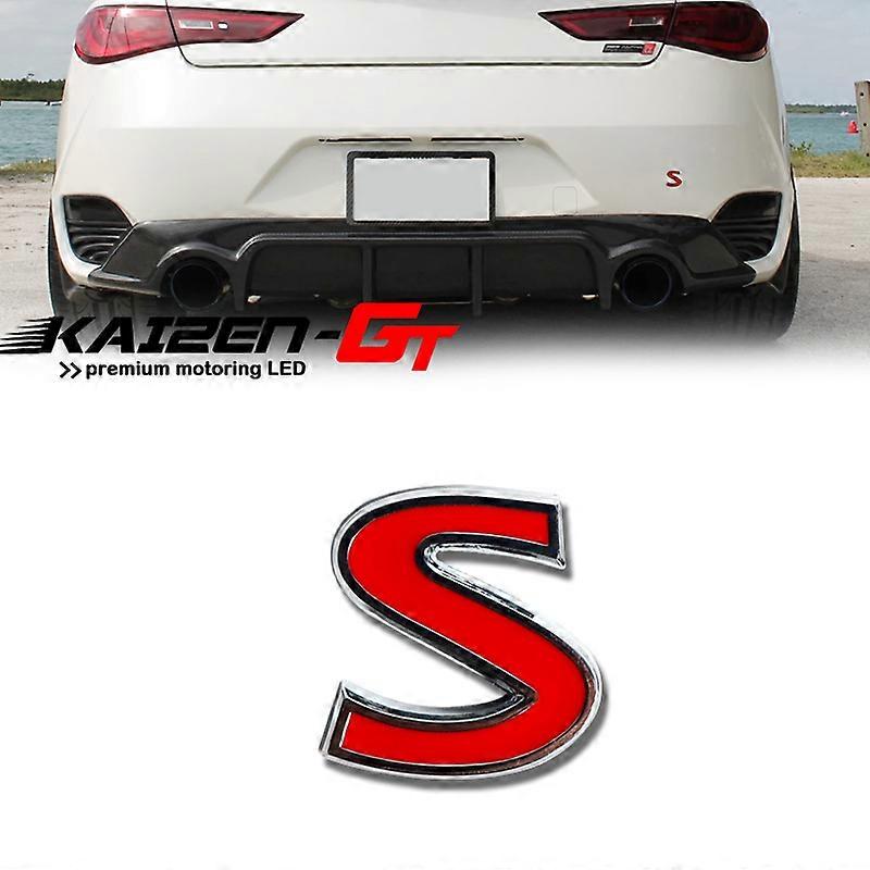 1PC 3DメタルレッドSレターロゴエンブレムバッジステッカー車のトランクリッドフェンダーデカール装飾インフィニティQ50 Q60など車の装飾