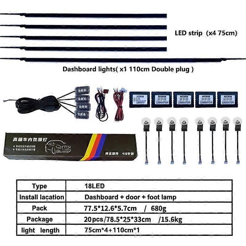 6in1 Car Interior Acrylic Guide Fiber Strip 18 in 1 Backlight Car Ambient Lights RBG 64 Color Decoration Atmosphere Lamp Motor Vehicle Lighting