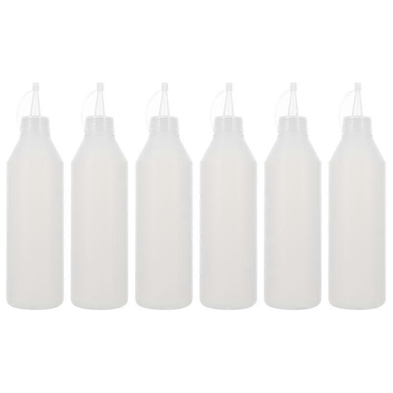 6pcs 500ml White Tip Glue Bottles Plastic Precision Tip Applicator Bottles