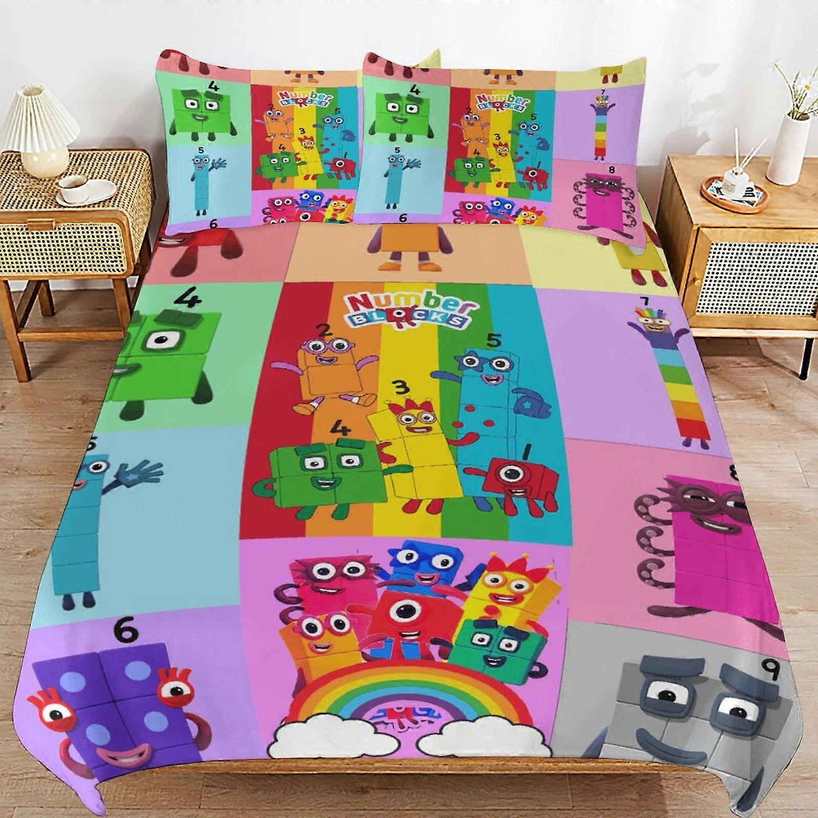 x200 Numberblocks Capa de Edredom de Cama Conjuntos de Cama de Microfibra Impressos em 3D Conjuntos de Edredom Leve de 3 Peças, 1 Capa de Edredom e 2 Fronhas para Crianças Menino