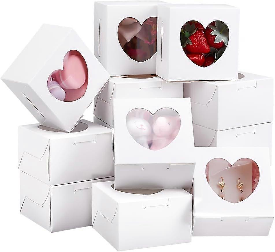 20pcs Gift Boxes with Heart Window 4x4x2.5inch Heart Cookies Boxes Kraft Paper Boxes for Party Favor Treats Present Packaging Box for Candy Bakery Soa
