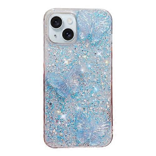For iPhone 15 Starry Sequin Crystal Butterflies Epoxy TPU Phone Case