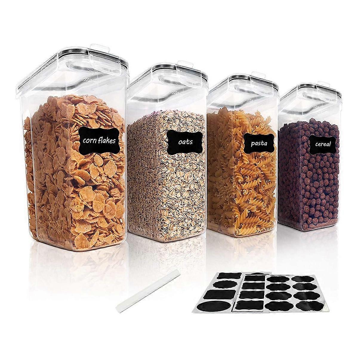 4Pcs Cereal Storage Container Set, PP Airtight Food Storage Containers 2.5L for Cereal, Snacks and