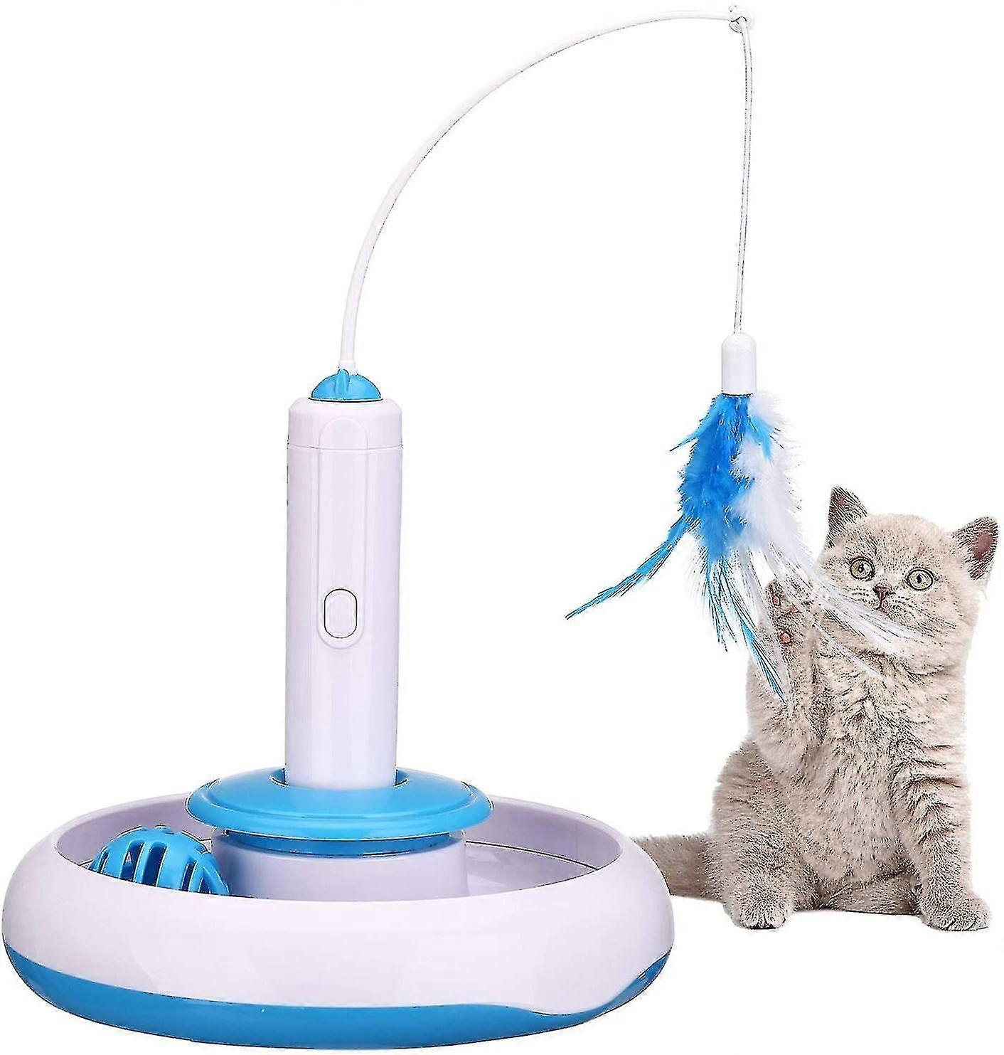Interactive Cat Toy Indoor Toy With 360 Electric Rotating Feather Toys And Ring Bell Ball -