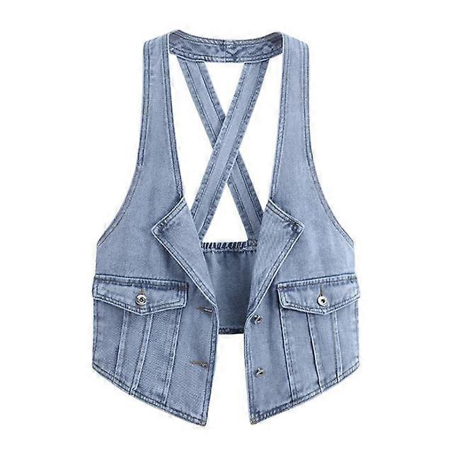 JWL-Moda Azul Denim Colete Mulheres Com Decote Em V Clássico Algodão Cowboy Waisstcoat Moda Single Breasted Jaqueta Sem Mangas Slim Solid Tops