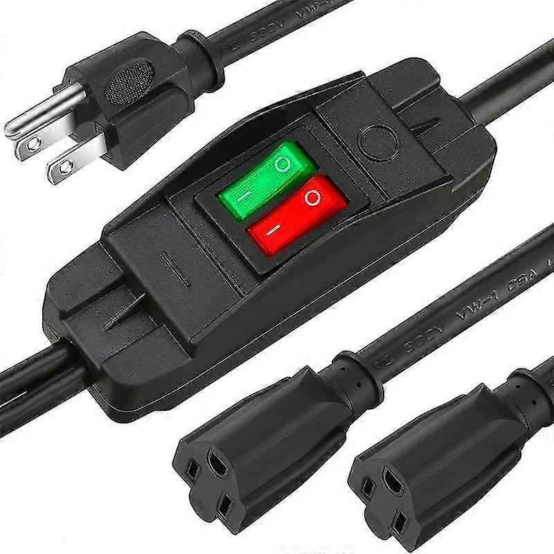 Black Extension Cord Y Splitter With Switched Plug Splitter 2 Way Outlet Adapter Nema 5-15r To Nema