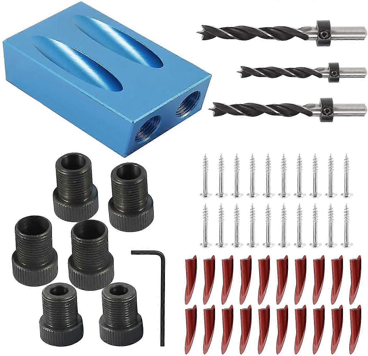 Pocket Hole Jig, 15 Degree Dowel Drill Bit Kit, Woodworking Guides, Joint Angle Tool With Adapter For 6/8/10mm Hole (set 1)
