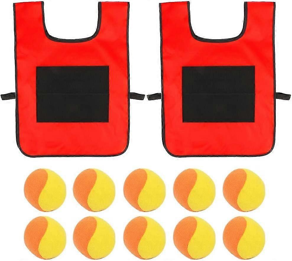 Sticky Ball Weste Set, 2 Pieces Sticky Ball Weste, Vlkerball Game Set, With 10 Pieces Of Cotton Balls, For Children Outdoors (red, 39 * 53 Cm)