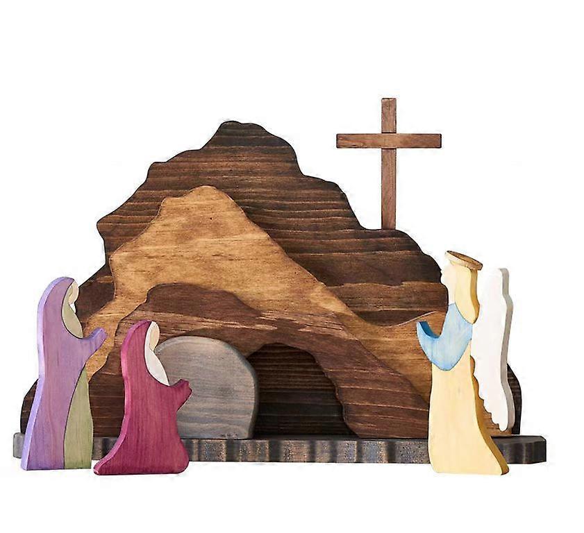 Easter Resurrection Scene Set, Wooden Easter Scene Decoration for
