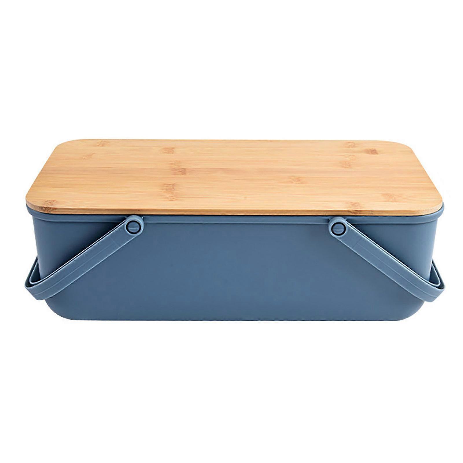 Portable Bread Box with Wood Cutting Board Lid Handle Food Grade Plastic Large Capacity Multifunctional Toast Desert Cake Baked Food Container