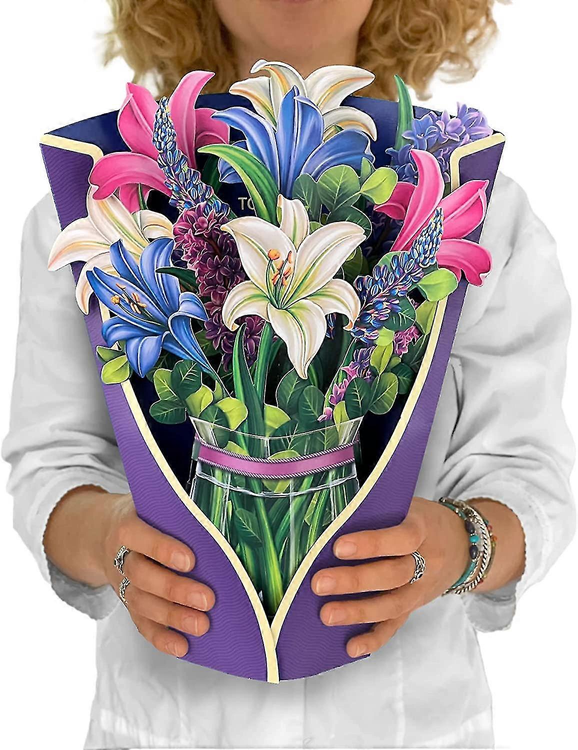 Pop Up Cards, 12 Inch Life Sized Forever Flower Bouquet 3d Popup Greeting Cards With Note Card And Envelope