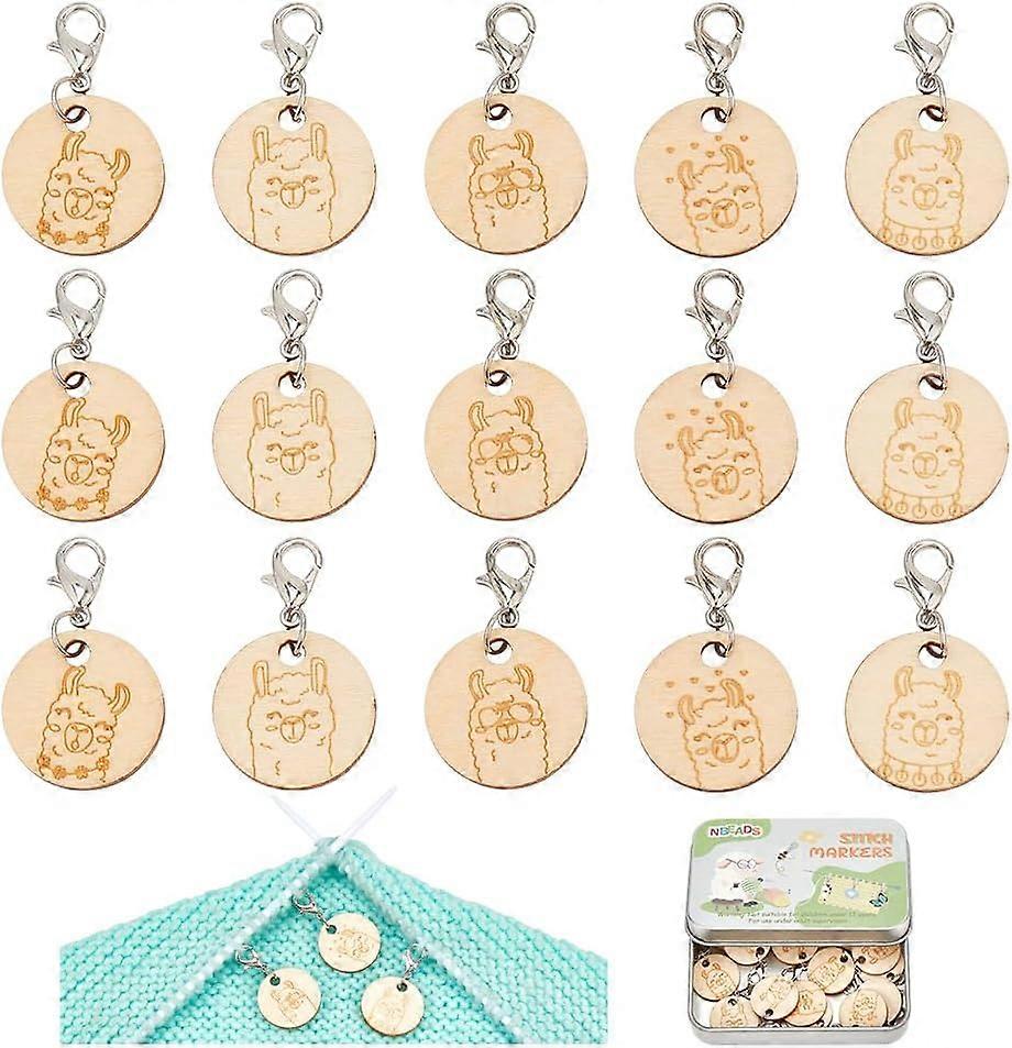 15 Pcs Happy Alpaca Stitch Markers Flat Round Crochet Stitch Marker Removable Lobster Clasp 5 Styles Locking Knitting Markers for Knitting Weaving Sew