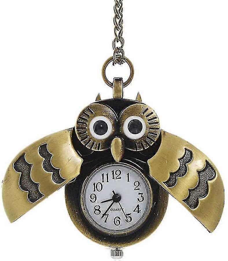 חמוד ינשוף עתיק כיס שעון שרשרת תליון צבע פליז 83 ס"מ שרשרת שרשרת עם שרשרת