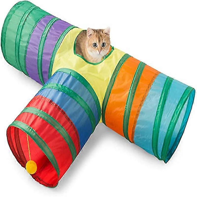 interactive cat tunnel - pet toy - play tunnel - collapsible (t-style rainbow)