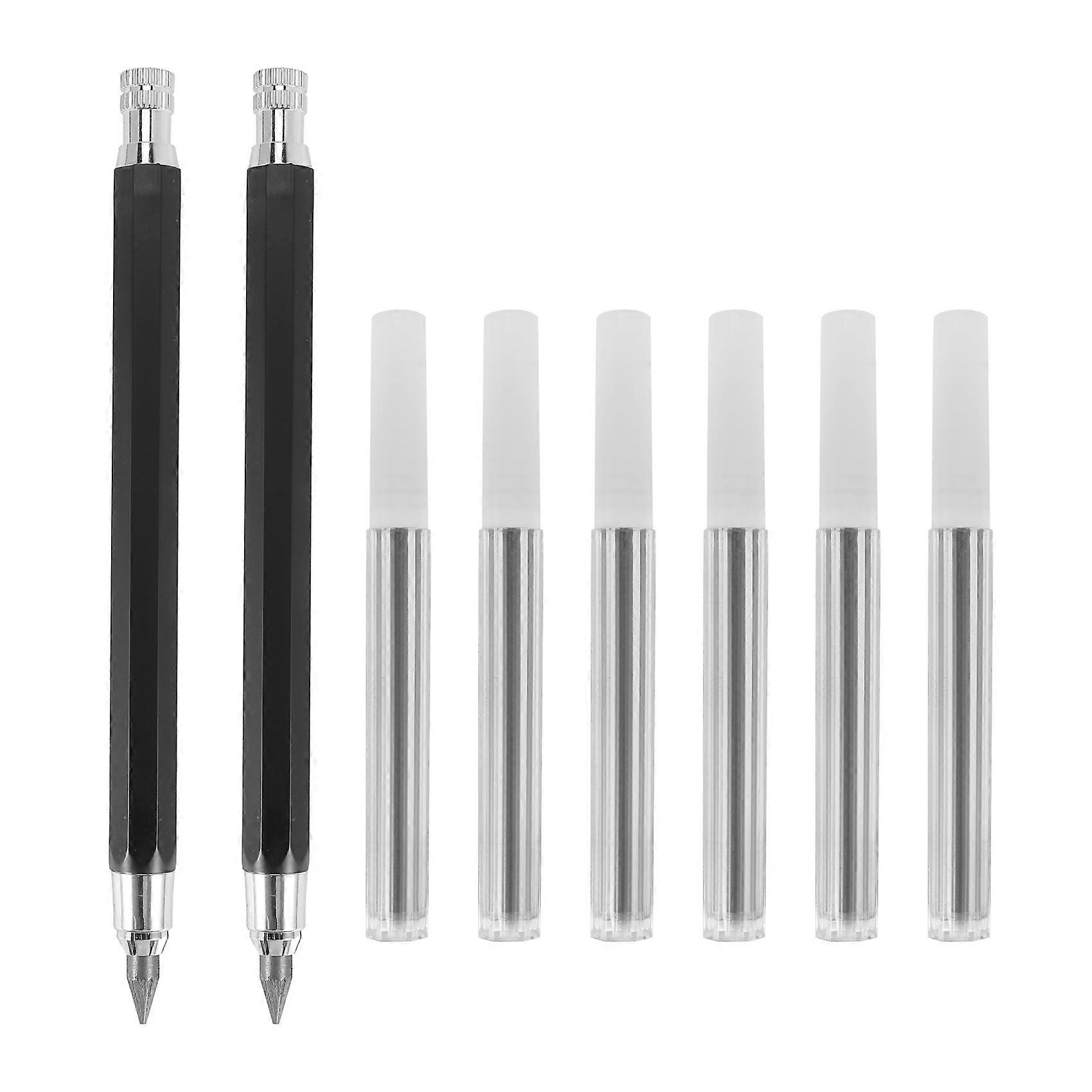 2 Pcs 5.6mm Lead Holder Automatic Mechanical Pencil with Sharpener and Charcoal Lead Refill, 6Pcs E