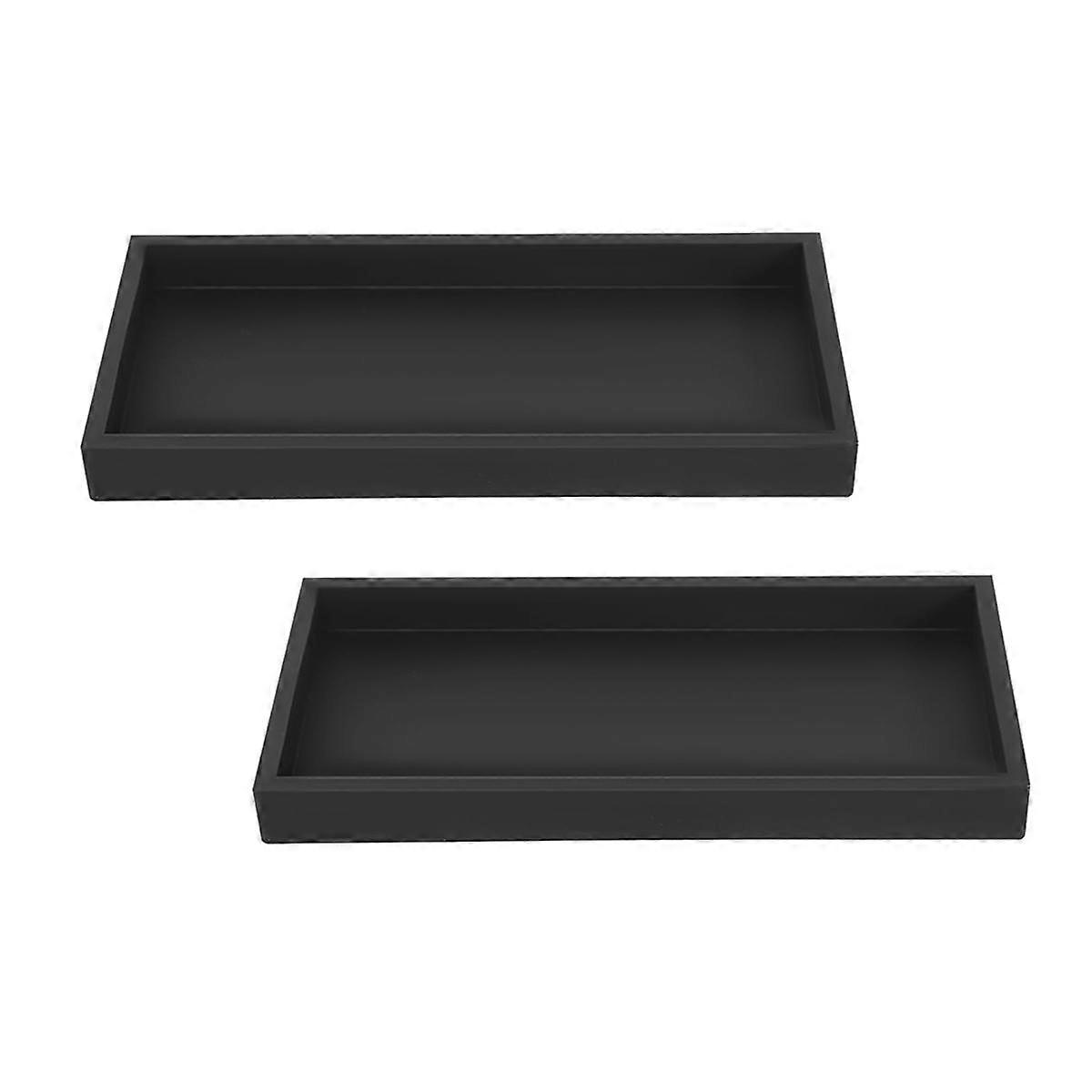 Set of 2 Bathroom Trays, Decorative Tray, Black Silicone Storage Tray, Small Tray for Washbasin, Ba
