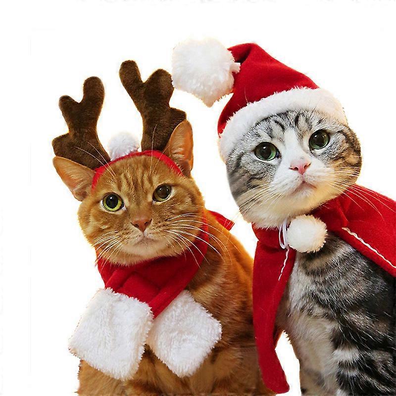 MIMIGO Cat Santa Hat with Scarf -Christmas Costume Set Puppy Dog Cat Santa Hat 2 Styles
