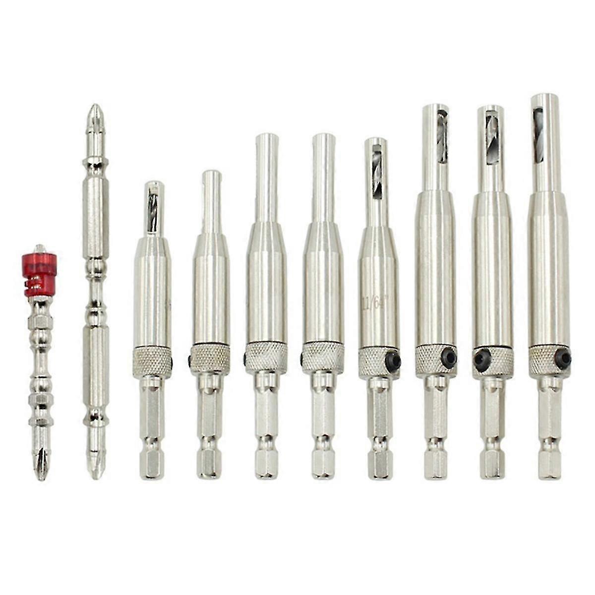 10pc Door And Window Hinge Hole Opener Woodworking Positioning Anti-skid Batch Head Power Tool Drill Set