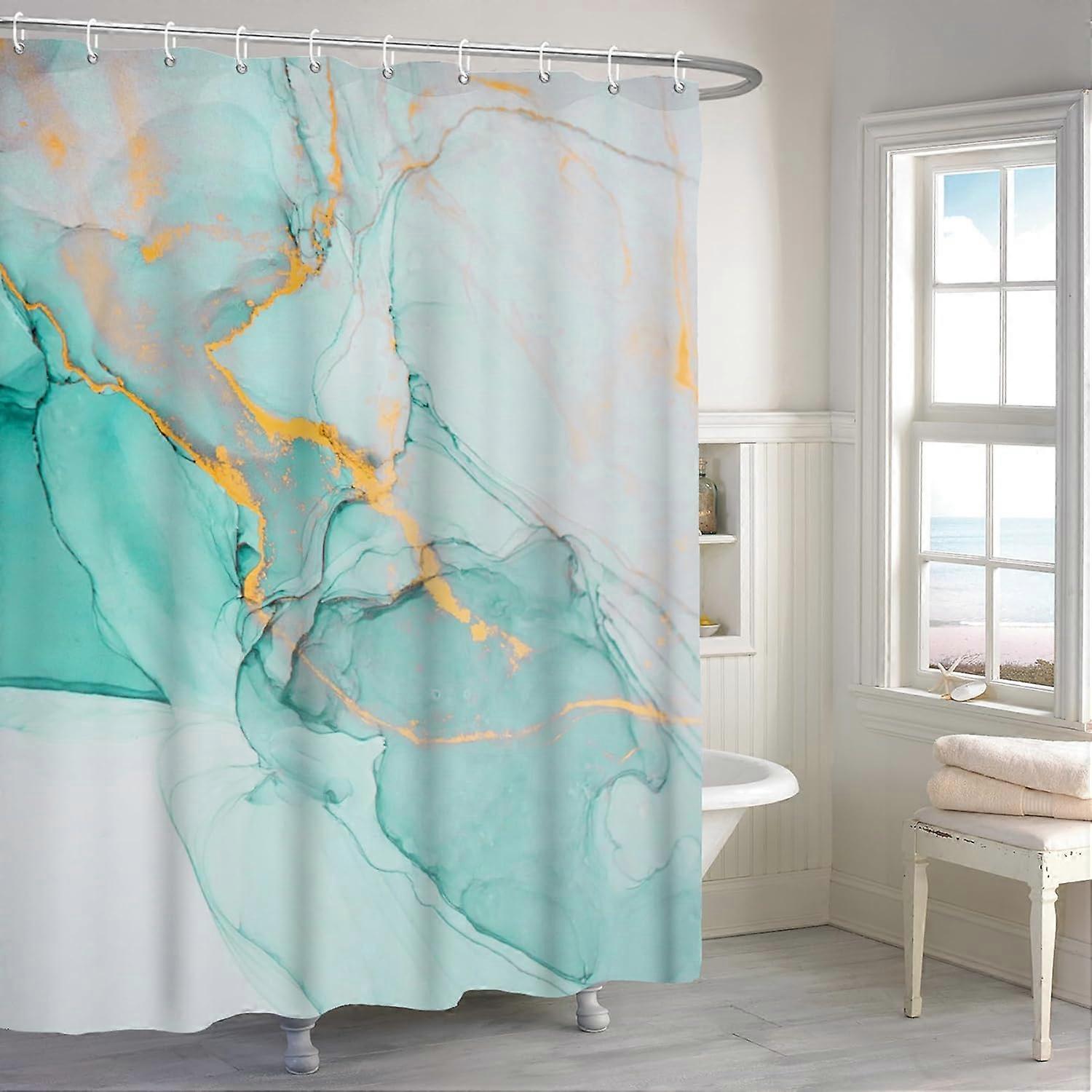 72x72インチティール大理石のシャワーカーテン、抽象的なモダンなゴールデンひび割れたライン大理石の質感水彩インクアートファブリックシャワーカーテンバスルーム用カーテン