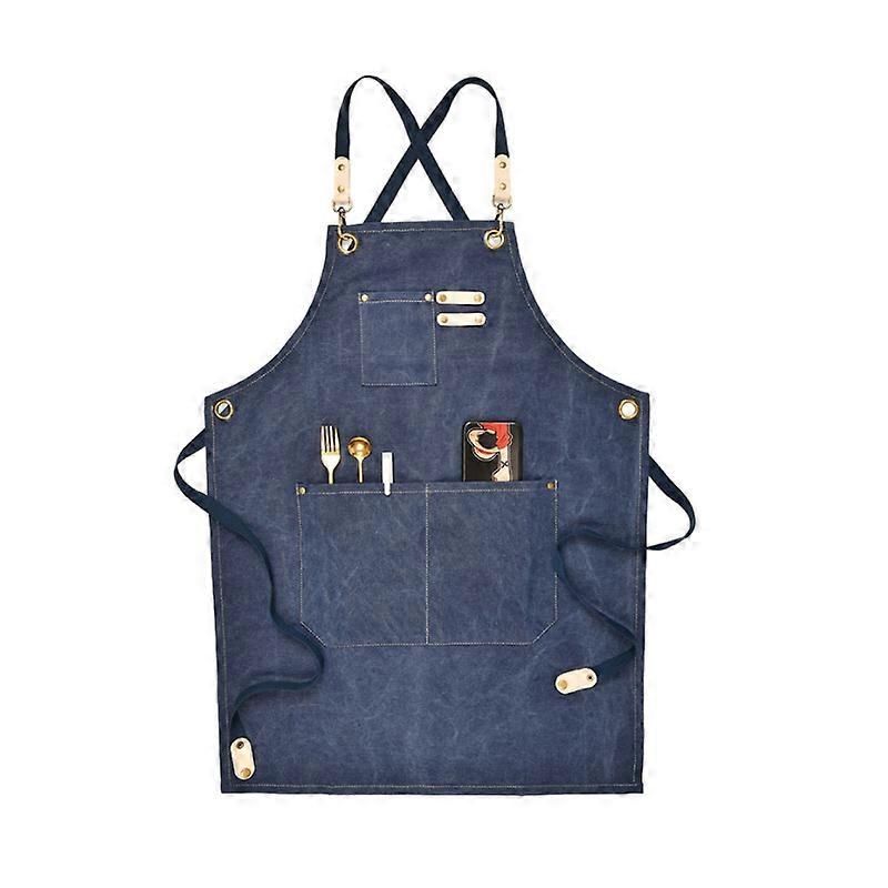 Canvas Work Apron With Adjustable Strap Multi Pockets For Barista Barber Beauty Salon