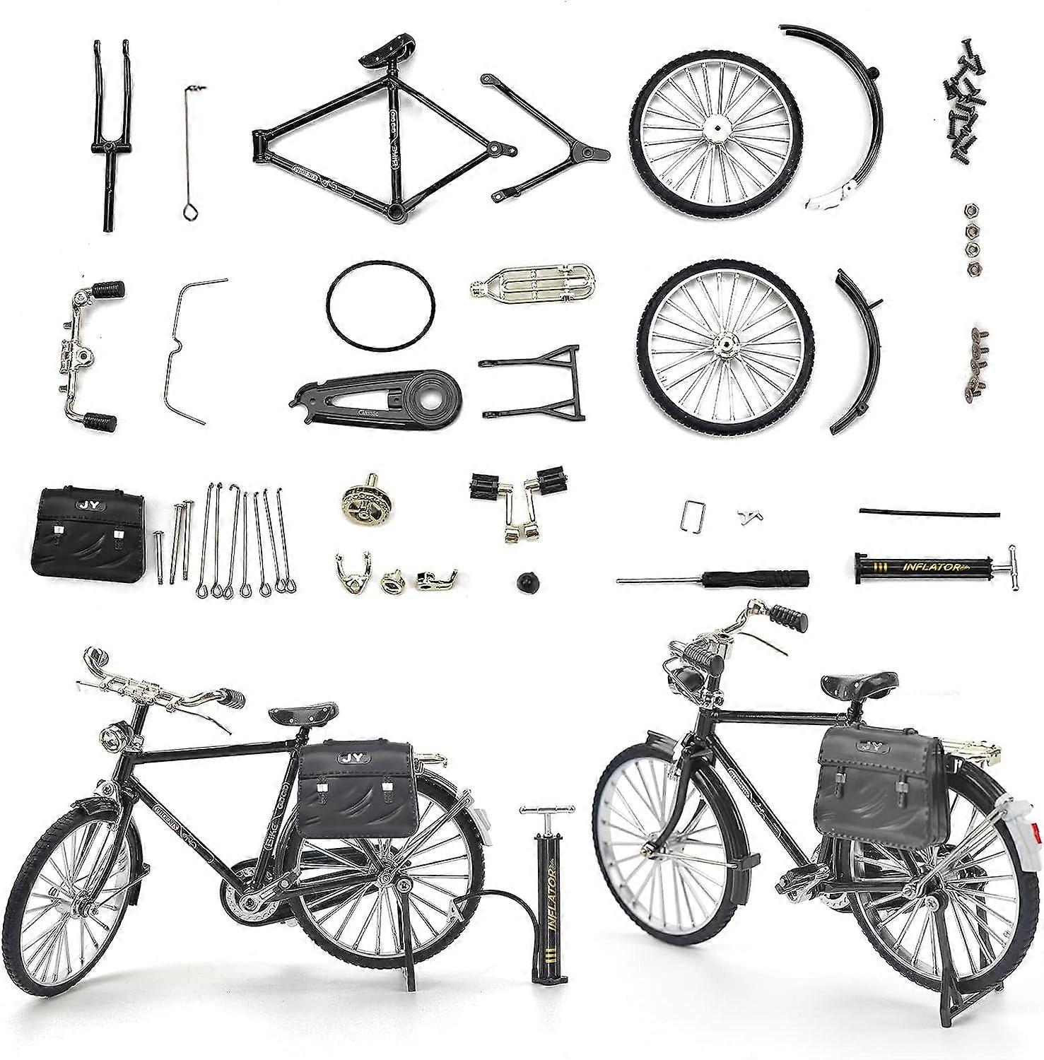1PCS Retro Bicycle Model Ornament for Kids 51 Pcs Simulation Mini Bike Model Scale Kit with Inflator & Briefcase 1:10 Creative Iron Art Tabletop Orn