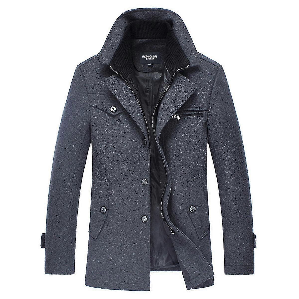 VAWAN Men's Coats Winter Stand Collar Slim Wool Coat