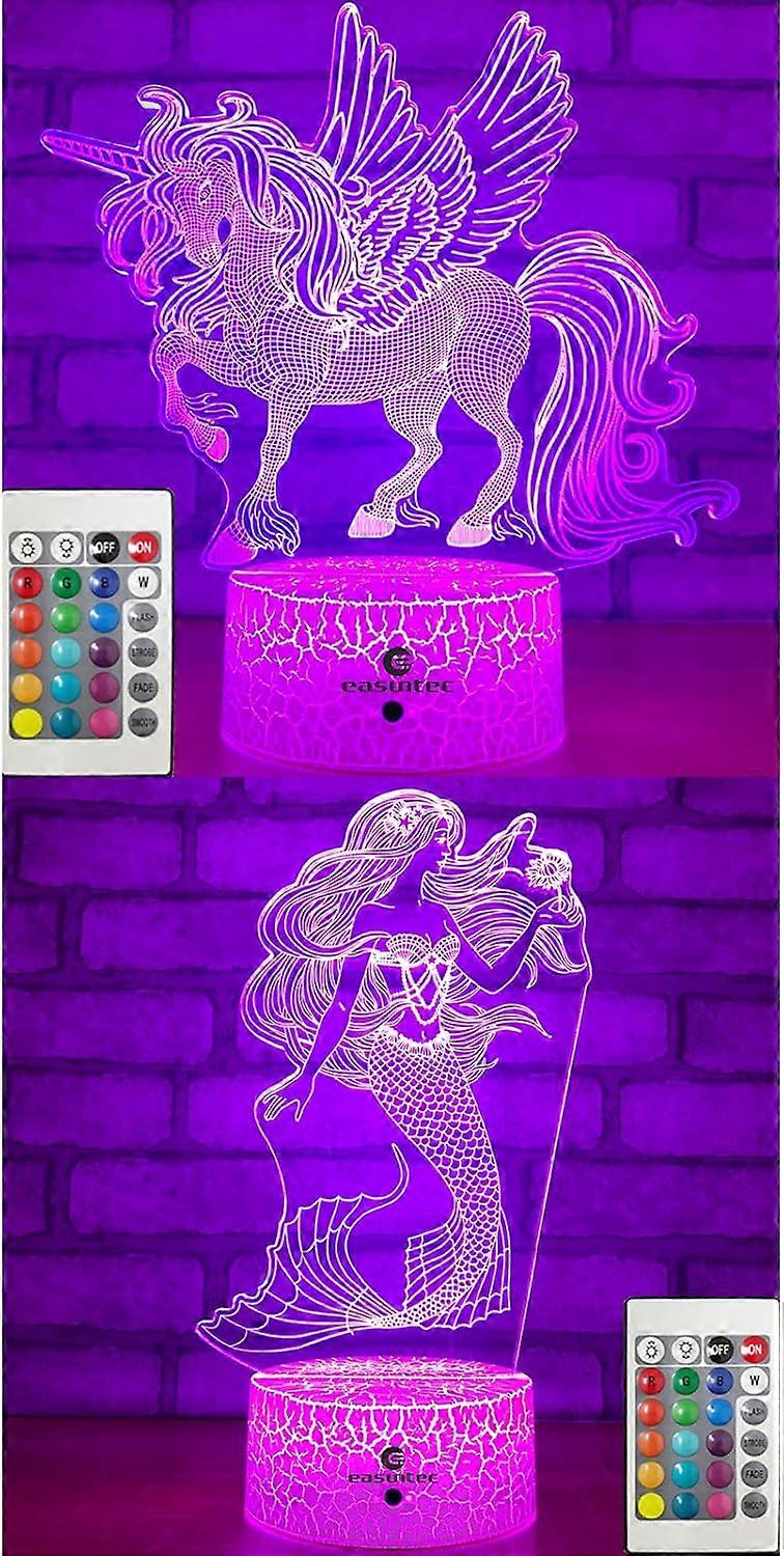 Unicorn + Sirenă 3D Night Light (pachet 2 în 1)