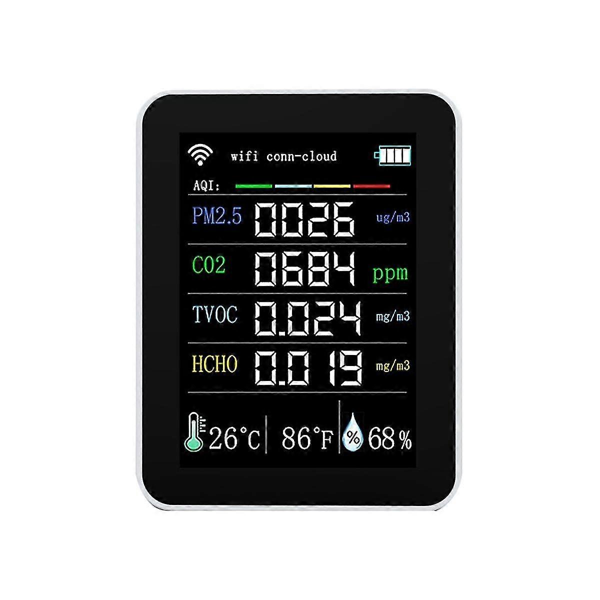 Tuya 7 In 1 Wifi Air Quality Detector Co2 Tester Pm2.5 Tvoc Co2 Ch2o Formaldehyde Monitor Tft Displ