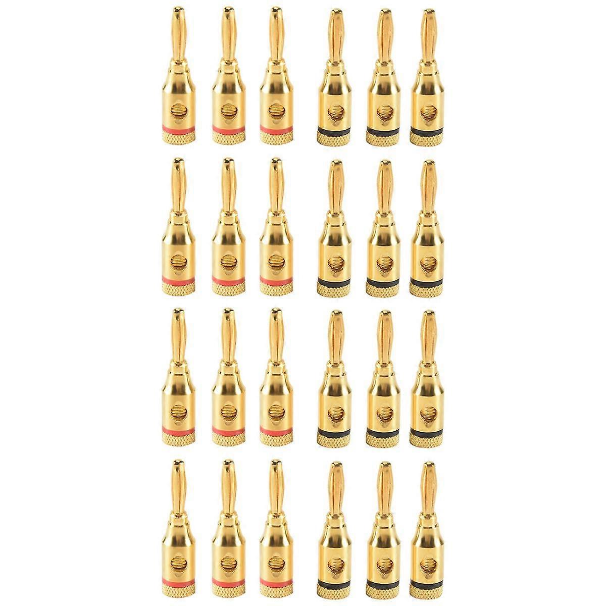 Banana Plugs Open Screw 24K Gold Plated Plugs Audio Jack Connector for Speaker Stereo Cable, 24-Pack (12 Red, 12 Black)