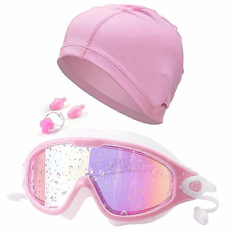 Women's Silicone Waterproof Anti-fog Swimming Goggles & Swimming Cap & Nose Clip & Earplgs Set