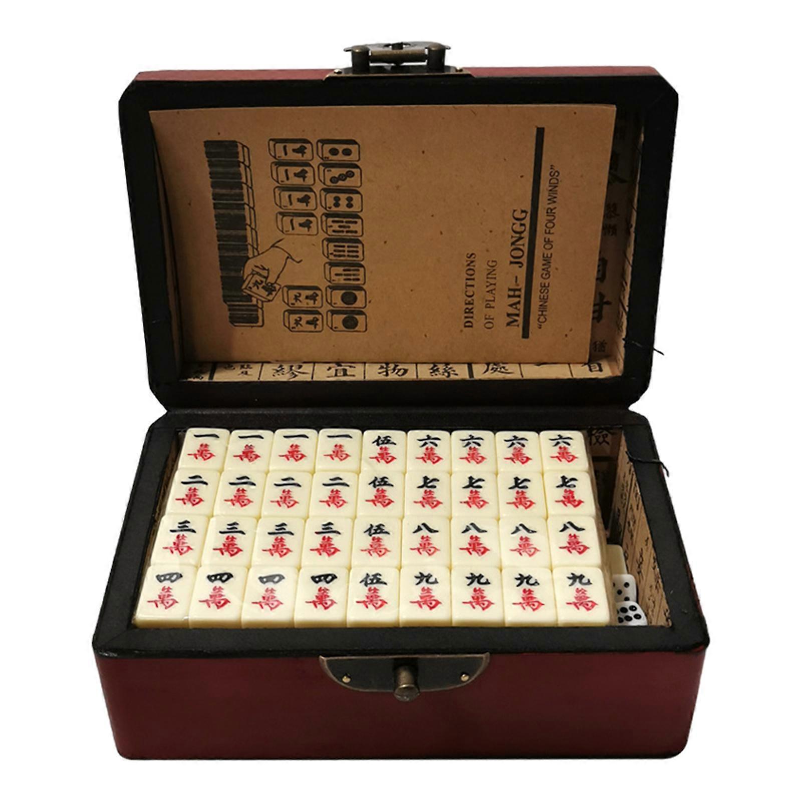 Mini Travel Leisure Mahjong with Carrying Box Thinking Exercise Puzzle Game for Family Gatherings