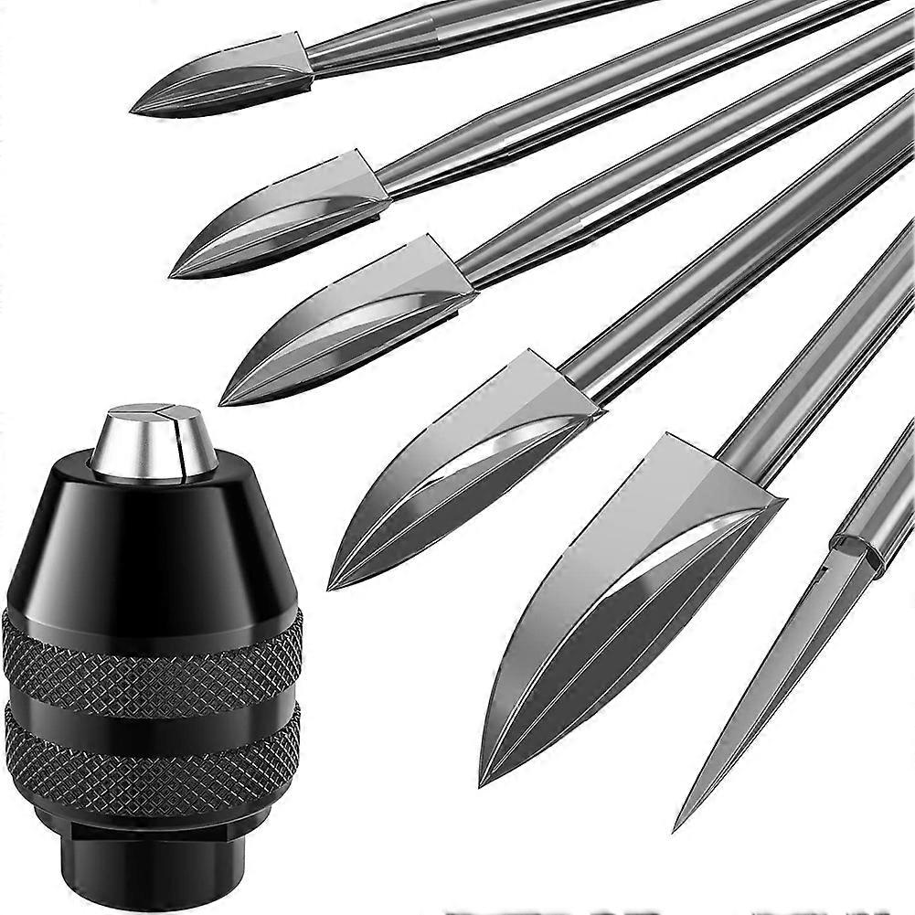 7Pcs Wood Carving Bits, 1/8inchShank HSS Engraving Drill Tool Wood Crafts Grinding Accessories with