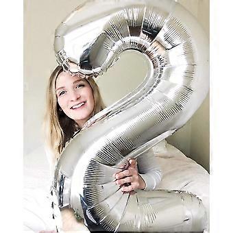 40 Inch Silver Number 2 Foil Balloon - Large Helium Or Air Fill For Birthdays & Celebrations