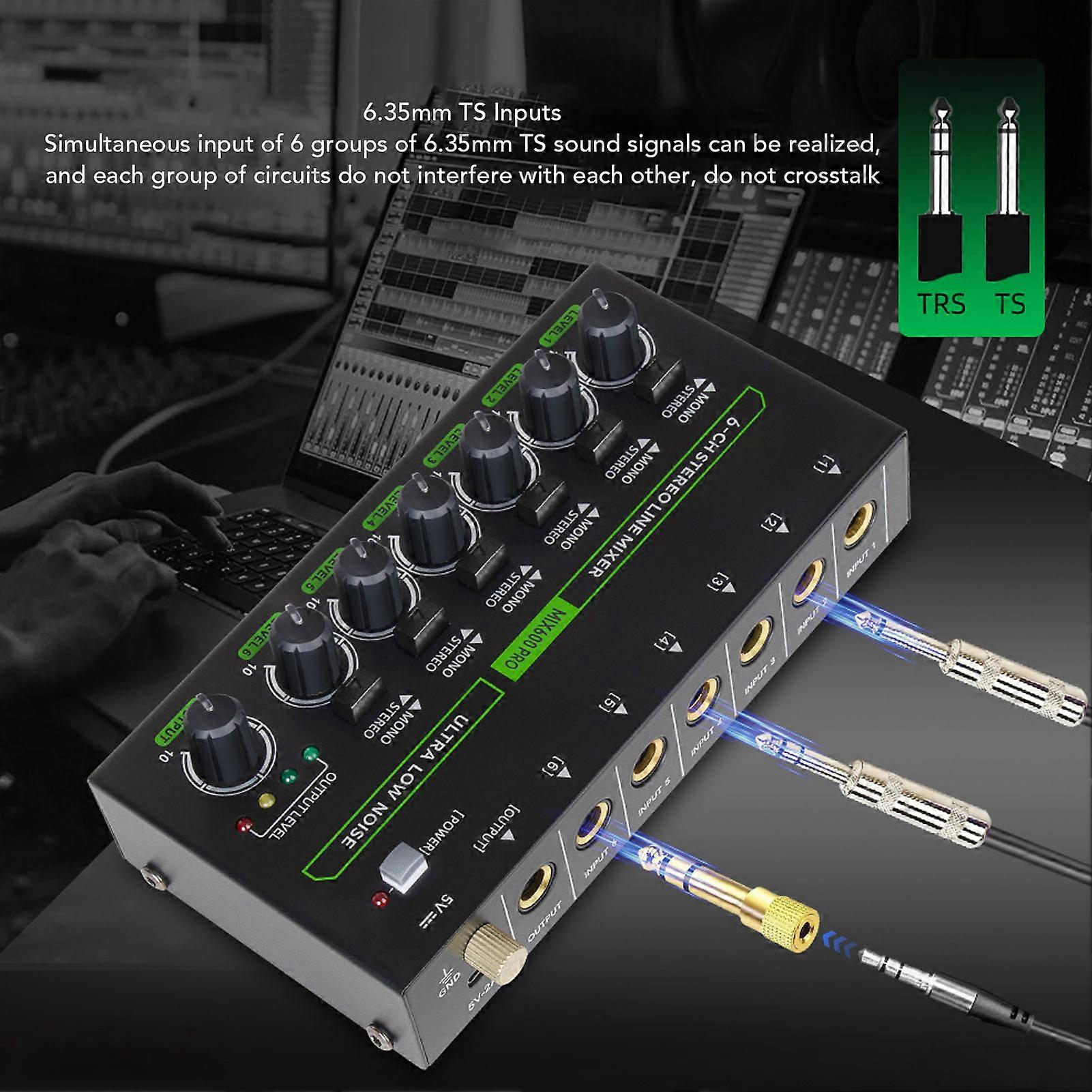 Studio Sound Mixer RGB Light Low Noise 6 Channels Mono Stereo Professional Sound Mixer for Home EU Plug 100‑240V