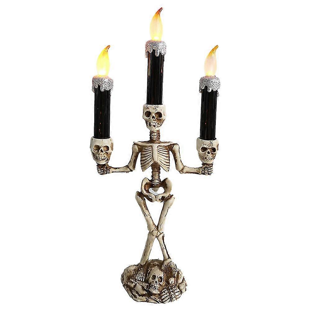 3-candle Candelabra , Flickering Halloween Smokeless Skull Electronic Candle Light For Decor