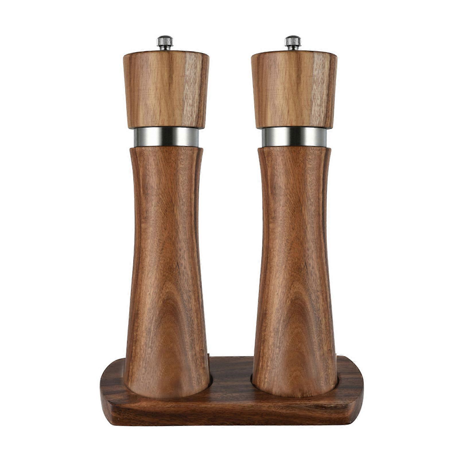 2Pcs/Set 8 inch Salt and Pepper Grinder Set Ceramic Shaker Adjustable BBQ Tool with Plate