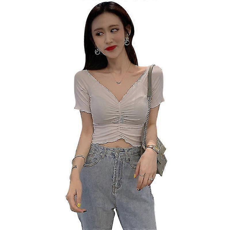 Winners Women's V Neck Solid Short Sleeve Knitted Crop Top