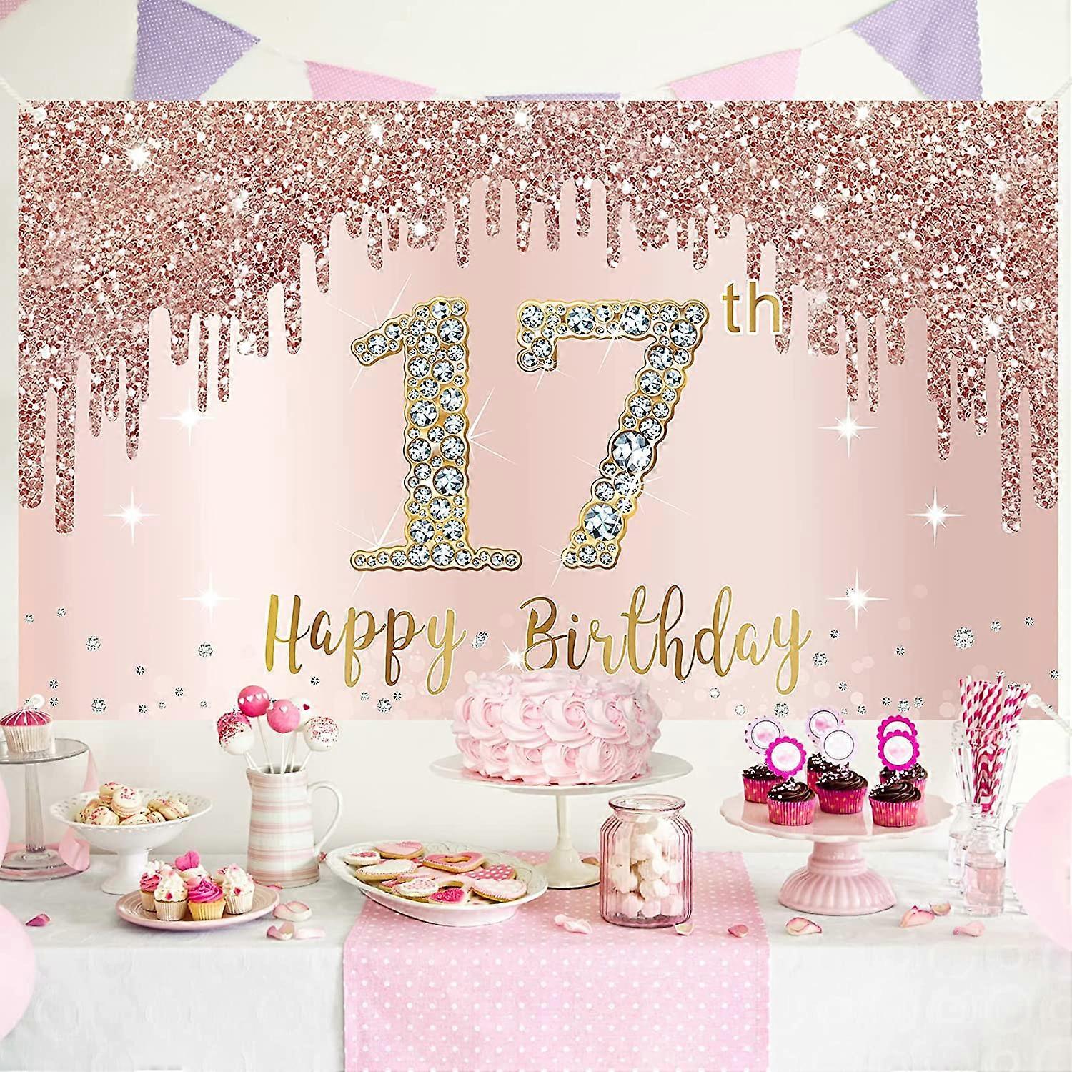 Pink & Silver Holographic Age 17 Birthday Banner - 2.6m Long, Recyclable, Reusable For 17th Birthday Party Decor